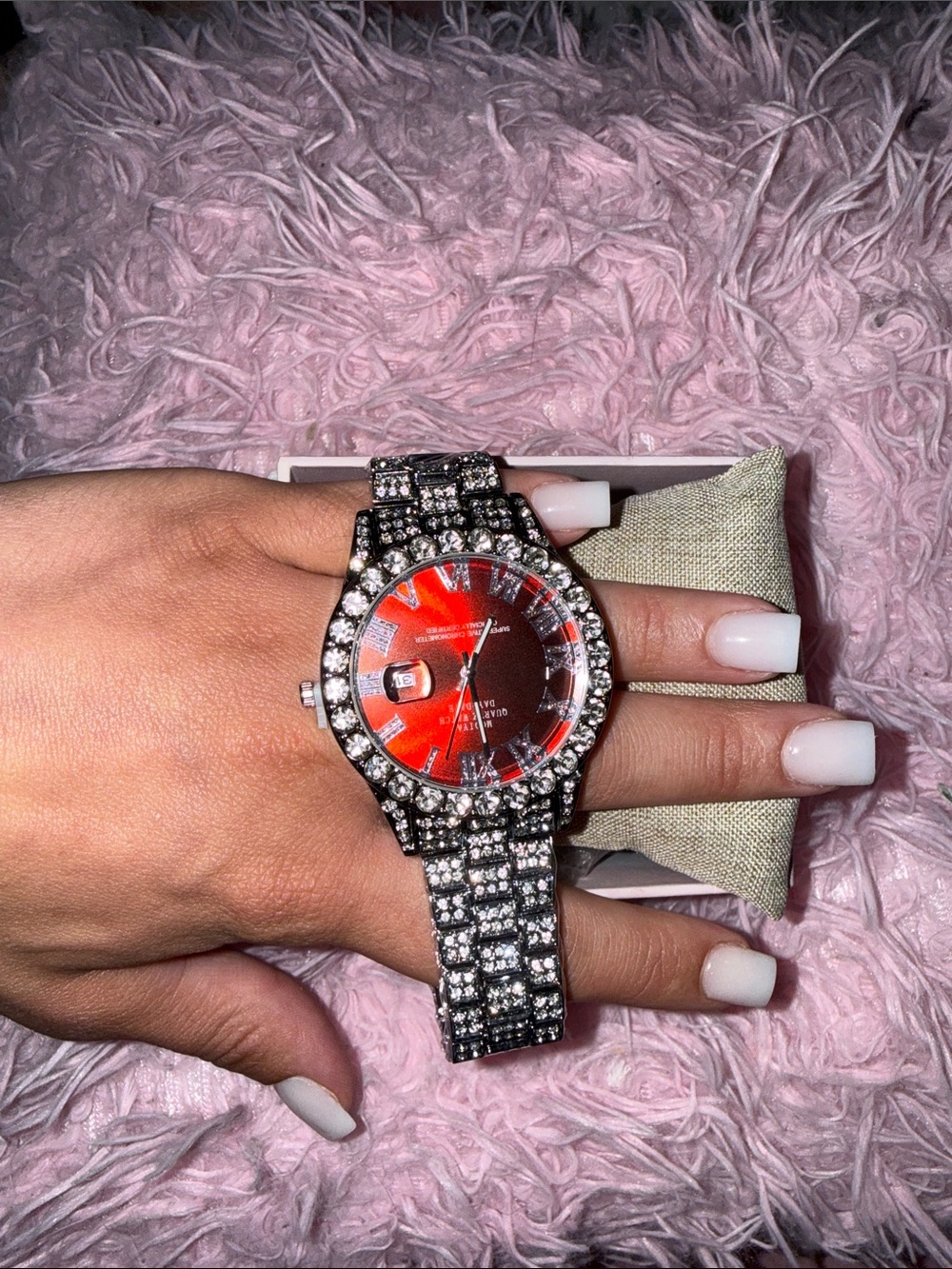 18k Gold plating over Stainless Steel Crystal Watch with Red Dial ❤️